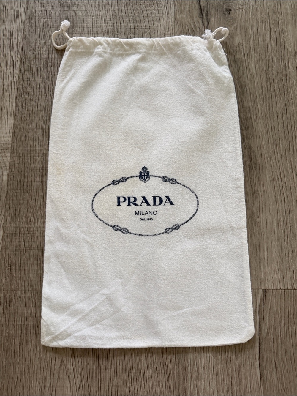 Prada White Drawstring Dust Bag with Navy Logo